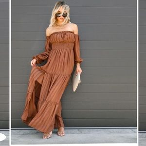 Off the Shoulder Chiffon Maxi Dress